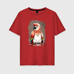 Футболка оверсайз женская Попугай какаду, цвет: красный