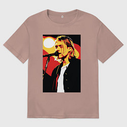 Футболка оверсайз женская Курт Кобейн с микрофоном, цвет: пыльно-розовый