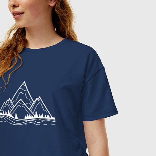 Женская футболка оверсайз Лес и горы / Тёмно-синий – фото 3
