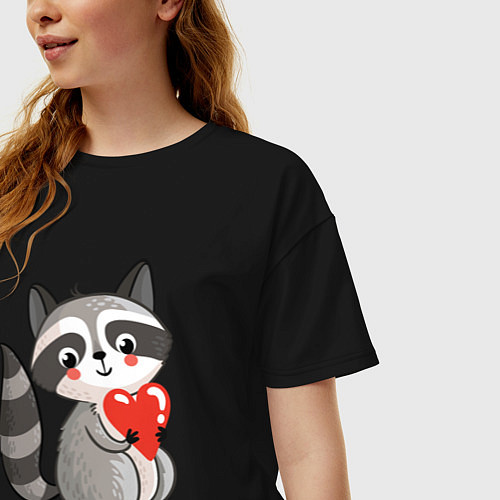 Женская футболка оверсайз Енотик с сердцем / Черный – фото 3