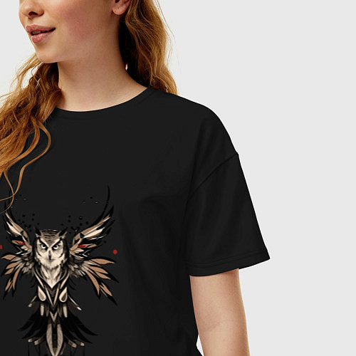 Женская футболка оверсайз Дикий филин / Черный – фото 3