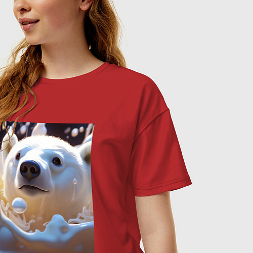 Женская футболка оверсайз Белый медведь в молоке / Красный – фото 3