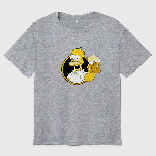 Женская футболка оверсайз Гомер и пиво / Меланж – фото 1