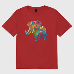 Футболка оверсайз женская Разноцветный слоник, цвет: красный