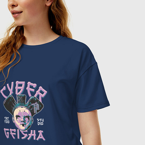 Женская футболка оверсайз Cyber geisha / Тёмно-синий – фото 3