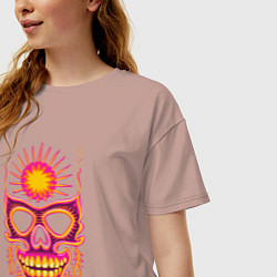 Футболка оверсайз женская Яркая черепушка с солнцем, цвет: пыльно-розовый — фото 2