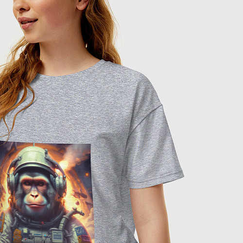 Женская футболка оверсайз Обезьяна космонавт / Меланж – фото 3