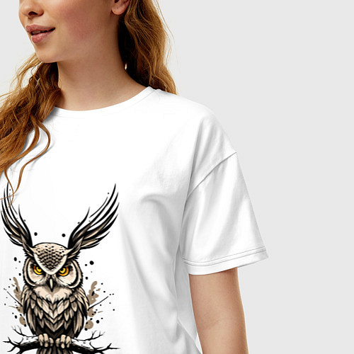 Женская футболка оверсайз Тату сова / Белый – фото 3