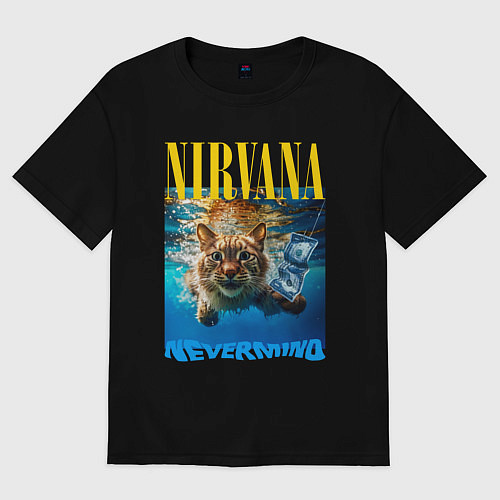 Женская футболка оверсайз Кот Нирвана / Черный – фото 1