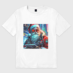 Футболка оверсайз женская Стильный Санта-клаус в стиле киберпанк, цвет: белый