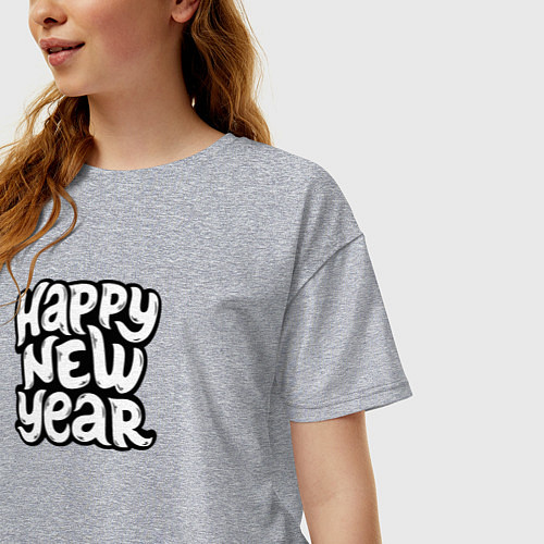 Женская футболка оверсайз Happy new year lettering / Меланж – фото 3