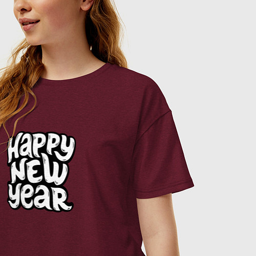 Женская футболка оверсайз Happy new year lettering / Меланж-бордовый – фото 3