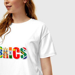 Футболка оверсайз женская Надпись: BRICS, цвет: белый — фото 2