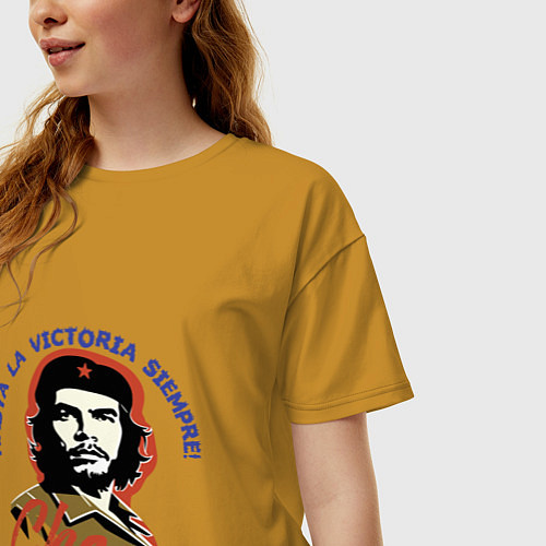 Женская футболка оверсайз Че Гевара - всегда вперёд к победе! / Горчичный – фото 3