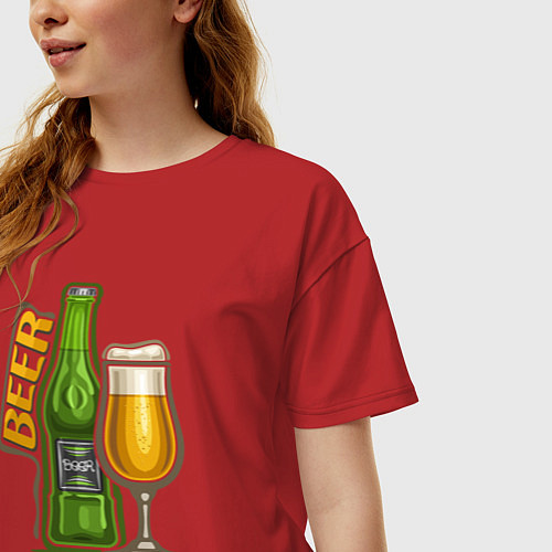 Женская футболка оверсайз Светлое пиво / Красный – фото 3