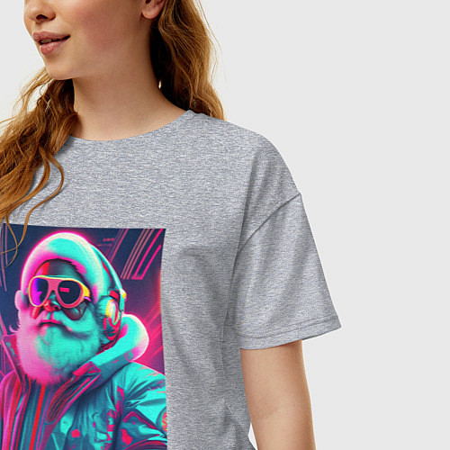 Женская футболка оверсайз Модный Санта в неоновом свете / Меланж – фото 3