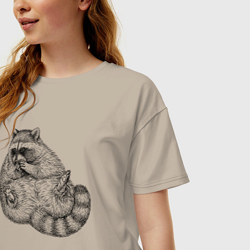 Женская футболка оверсайз Енот жирдяй / Миндальный – фото 3