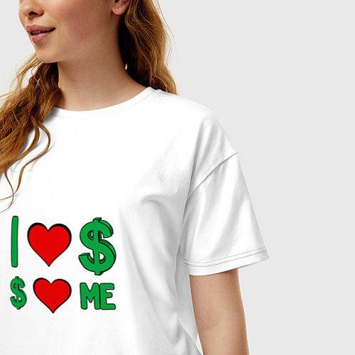 Женская футболка оверсайз Надпись я люблю деньги / Белый – фото 3