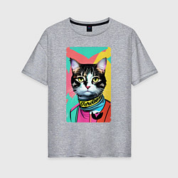 Футболка оверсайз женская Pop art cat - neural network, цвет: меланж