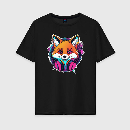 Женская футболка оверсайз Neon fox / Черный – фото 1