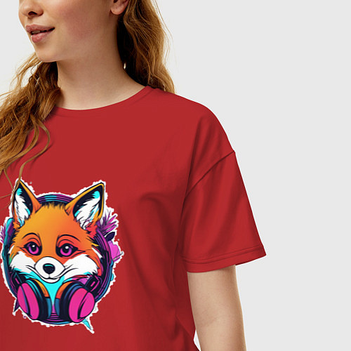 Женская футболка оверсайз Neon fox / Красный – фото 3