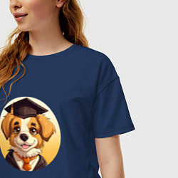 Футболка оверсайз женская Собачка-ученик, цвет: тёмно-синий — фото 2