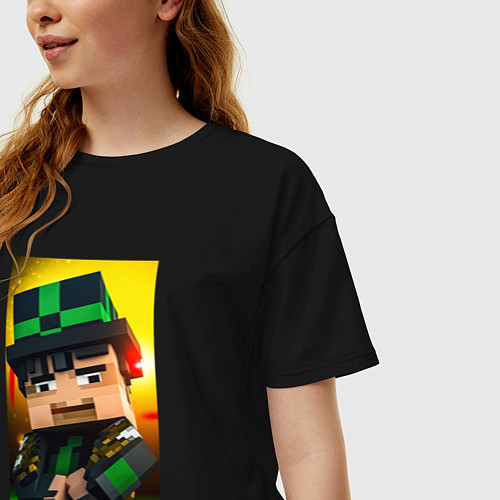 Женская футболка оверсайз Roblox green man / Черный – фото 3