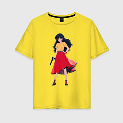 Футболка оверсайз женская Девушка с пистолетом ретро аниме y2k, цвет: желтый