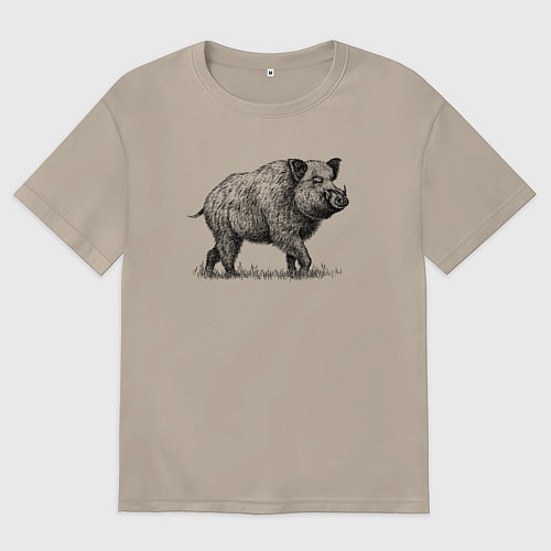 Женская футболка оверсайз Кабан гуляет / Миндальный – фото 1