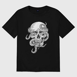 Футболка оверсайз женская Skull octopus, цвет: черный