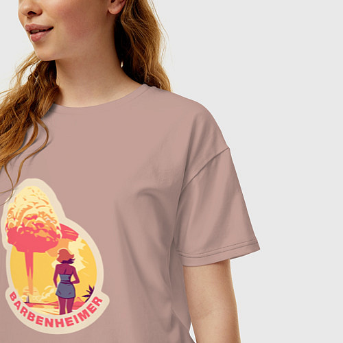 Женская футболка оверсайз Барби смотрит на гриб - Барбигеймер / Пыльно-розовый – фото 3