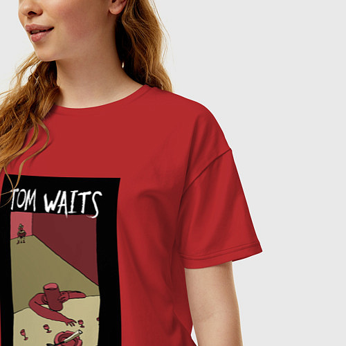 Женская футболка оверсайз Tom Waits - Closing Time / Красный – фото 3