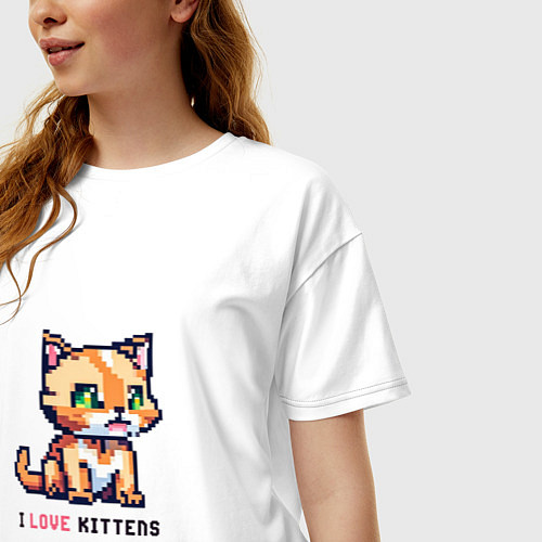 Женская футболка оверсайз Пиксельный котенок / Белый – фото 3