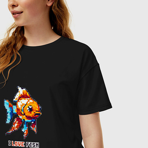 Женская футболка оверсайз Пиксель рыбка / Черный – фото 3