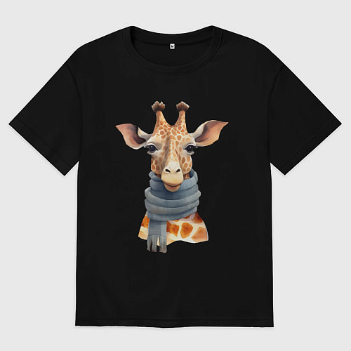 Женская футболка оверсайз Жираф в шарфе Осень / Черный – фото 1