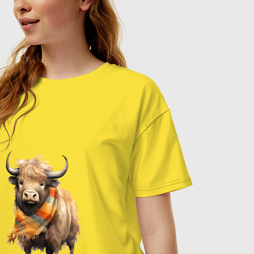 Женская футболка оверсайз Буйвол в шарфе / Желтый – фото 3