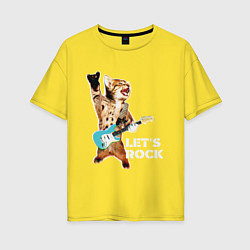 Футболка оверсайз женская Let s rock Котик рокер, цвет: желтый
