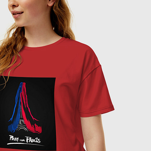 Женская футболка оверсайз Pray for Paris / Красный – фото 3