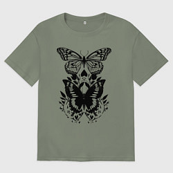 Футболка оверсайз женская Две бабочки - татуировка, цвет: авокадо
