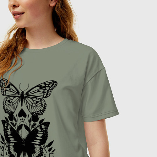 Женская футболка оверсайз Две бабочки - татуировка / Авокадо – фото 3