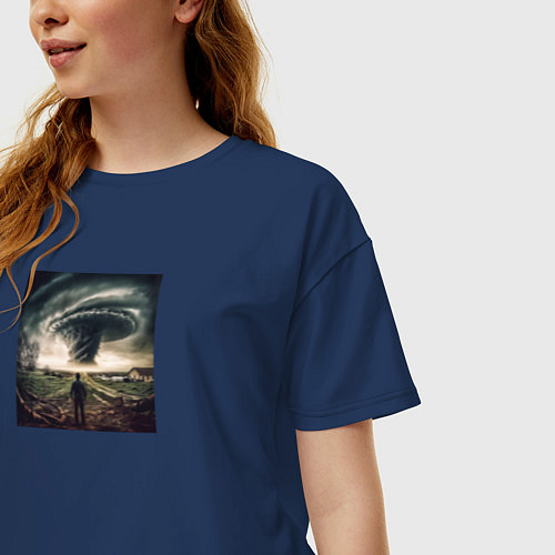 Женская футболка оверсайз Ураган / Тёмно-синий – фото 3