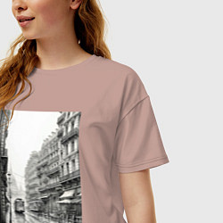 Футболка оверсайз женская Черно-белый париж, цвет: пыльно-розовый — фото 2
