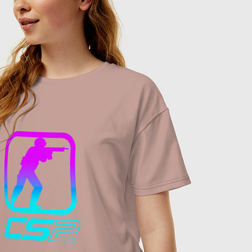 Женская футболка оверсайз КС 2 неоновый / Пыльно-розовый – фото 3