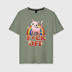 Футболка оверсайз женская F*ck off cat retro, цвет: авокадо