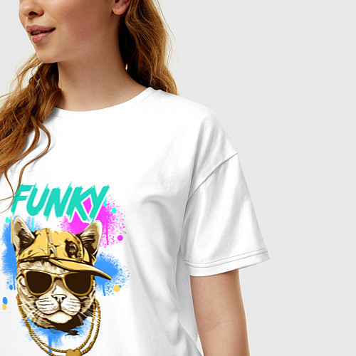 Женская футболка оверсайз Кот рэпер: funky - AI art / Белый – фото 3