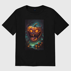 Футболка оверсайз женская Тыква-монстр от нейросети, цвет: черный