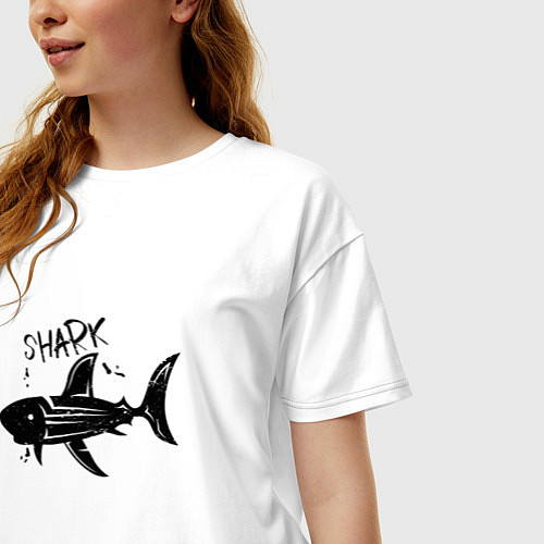 Женская футболка оверсайз Трайбл акула с надписью shark / Белый – фото 3