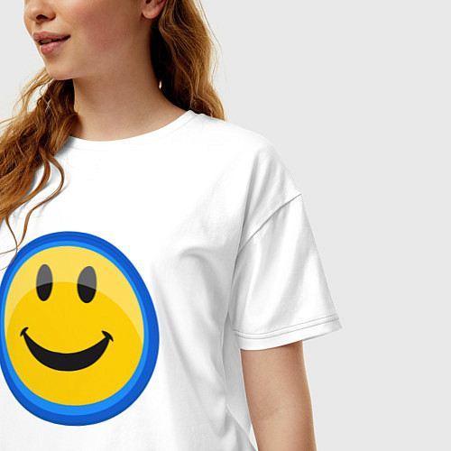 Женская футболка оверсайз Смайлик улыбающийся эмодзи / Белый – фото 3
