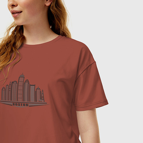 Женская футболка оверсайз Boston city / Кирпичный – фото 3
