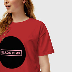 Футболка оверсайз женская Black pink - logotype - group - South Korea, цвет: красный — фото 2